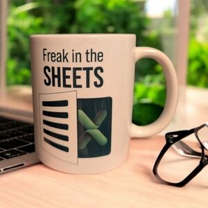 Funny Excel Mug Freak in the Sheets Coffee Cup, Accountant, Tax, Finance, New